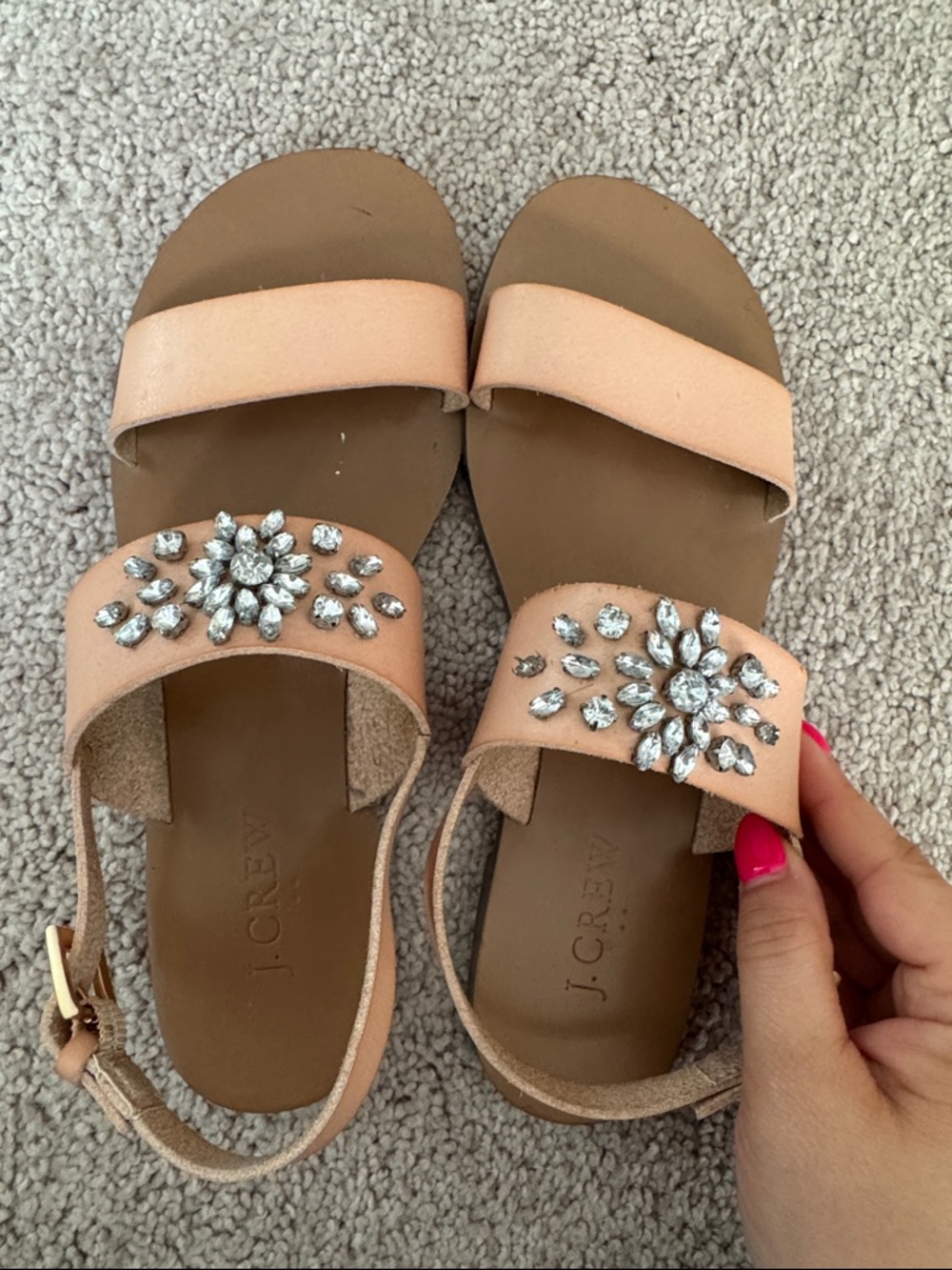 J. Crew Nude Jeweled Strap Flat Sandals